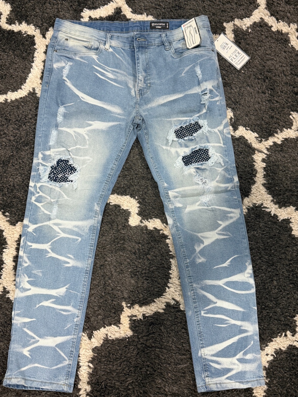 South Pole Light Blue Distressed Skinny Jeans with Sequin Patch